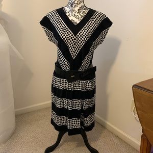 Marimekko black and white dress with black belt. Size L